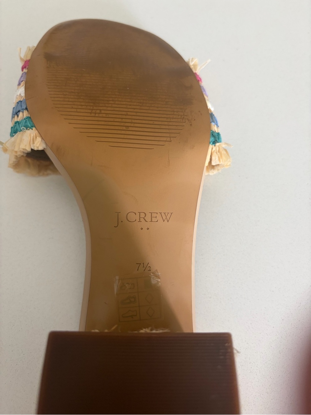 J. Crew Tan Raffia-Strap Block Heel Mules with Multicolor Stripes - Picture 3 of 3